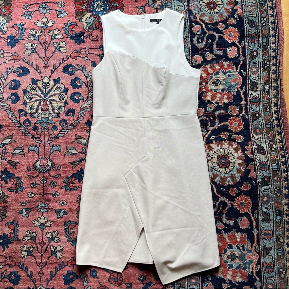 Tibi Asymmetrical Sheath Dress Grey White 10